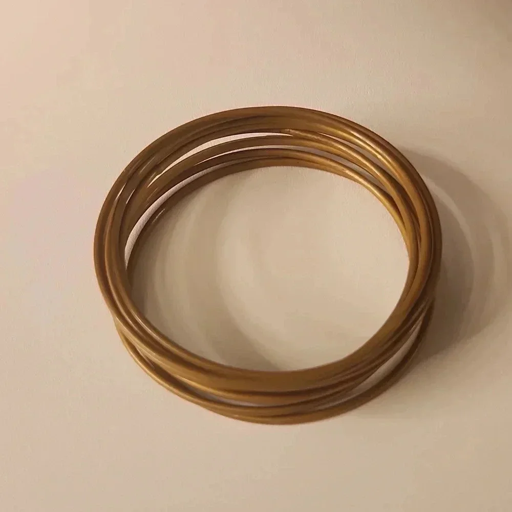 Yellow Gold Tone Thin Skinny Stackable Bangles